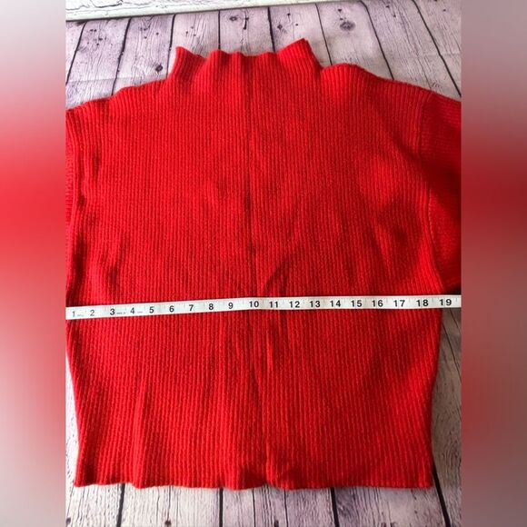 Line & Dot Anthro Adler Red Ribbed Sweater Mock Neck Balloon Sleeve Large L - Picture 9 of 10